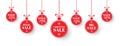 Christmas sale tag set. Red xmas balls with sign special offer, final, big sale. Merry Christmas and New Year paper Royalty Free Stock Photo