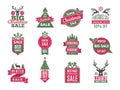 Christmas sale tags badges. Holidays best offers labels with big discounts vector template collection Royalty Free Stock Photo