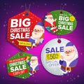 Christmas Sale Tags Vector. Flat Christmas Special Offer Stickers. Santa Claus. Hanging Sale Banners. Half Price. Modern Royalty Free Stock Photo