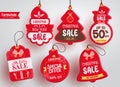 Christmas sale tags vector set design. Merry chritsmas and happy new year text in red color price tag Royalty Free Stock Photo