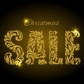 Christmas sale. The Text with gold glitter from a floral ornament Royalty Free Stock Photo