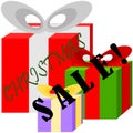 Christmas Sale Text over Three Presents Background Royalty Free Stock Photo