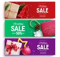 Christmas sale vector banner design. Christmas sale limited offer text in price discount with gift shopping element for xmas. Royalty Free Stock Photo