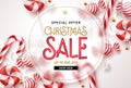Christmas sale vector banner design. Merry christmas special offer text in empty space with snow flakes Royalty Free Stock Photo