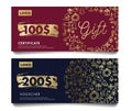 Christmas sale vector gift cards voucher design template, set with sale promotional text with money price and golden Royalty Free Stock Photo
