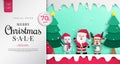 Christmas sales banner design.and lovely Santa Claus and friends characters.and standing waving the hand. Royalty Free Stock Photo