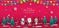 Christmas sales banner design.and Santa Claus with reindeer and snowman standing.and waving the hand Royalty Free Stock Photo