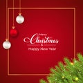 Christmas sales banner with green wreath. Sales banner with wreath, white balls, red balls. Christmas wreath on a red background. Royalty Free Stock Photo