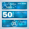 Christmas sales banners. Winter and new year holiday discount offers advertising banner vector collection