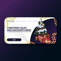 Christmas sales and discount week, white modern Christmas discount banners with rounded corners, garland and Christmas tree.