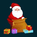 Christmas Santa Claus with bag full of presents for winter holiday xmass, new year gifts vector illustration Royalty Free Stock Photo