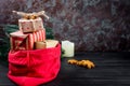 Christmas Santa Claus bag with gifts Royalty Free Stock Photo