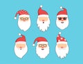 Christmas Santa Claus, cartoon cute head characters, red Santa hat, New Year fun collection, vector winter illustration