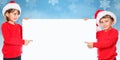 Christmas Santa Claus children kids snow pointing looking empty