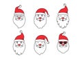 Christmas Santa Claus face vector icons, cute cartoon character, red Santa hat, New year collection, holiday winter illustration Royalty Free Stock Photo