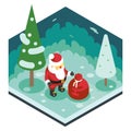 Christmas Santa Claus Grandfather Frost Gift Bag New Year Forest Wood Background Isometric 3d Flat Design Icon Template Royalty Free Stock Photo