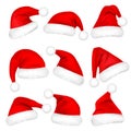 Christmas Santa Claus Hats With Fur Set. New Year Red Hat Isolated on White Background. Winter Cap. Vector illustration. Royalty Free Stock Photo