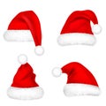 Christmas Santa Claus Hats With Fur Set. New Year Red Hat Isolated on White Background. Winter Cap. Vector illustration. Royalty Free Stock Photo