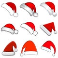 Christmas Santa Claus Hats With Fur Set. New Year Red Hat Isolated on White Background. Winter Cap. Vector illustration Royalty Free Stock Photo