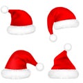 Christmas Santa Claus Hats With Fur Set. New Year Red Hat Isolated on White Background. Winter Cap. Vector illustration. Royalty Free Stock Photo