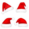 Christmas Santa Claus Hats With Fur Set. New Year Red Hat Isolated on White Background. Winter Cap. Vector illustration. Royalty Free Stock Photo