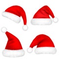 Christmas Santa Claus Hats With Fur Set. New Year Red Hat Isolated on White Background. Winter Cap. Vector illustration. Royalty Free Stock Photo