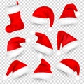 Christmas Santa Claus Hats With Fur Set, Sock. Xmas, New Year Red Hat With Shadow. Winter Cap. Vector illustration. Royalty Free Stock Photo