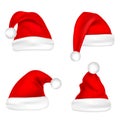 Christmas Santa Claus Hats Set. New Year Red Hat Isolated on White Background. Vector illustration. Royalty Free Stock Photo