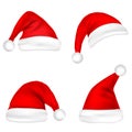 Christmas Santa Claus Hats Set. New Year Red Hat Isolated on White Background. Vector illustration. Royalty Free Stock Photo