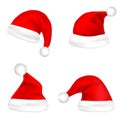 Christmas Santa Claus Hats Set. New Year Red Hat Isolated on White Background. Vector illustration. Royalty Free Stock Photo