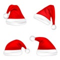 Christmas Santa Claus Hats Set. New Year Red Hat Isolated on White Background. Vector illustration. Royalty Free Stock Photo