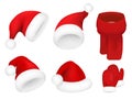 Christmas santa claus hats set. New year red hat isolated on white background. Vector illustration. Royalty Free Stock Photo