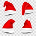 Christmas Santa Claus Hats With Shadow Set. New Year Red Hat Isolated on Transparent Background. Vector illustration. Royalty Free Stock Photo