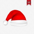 Christmas Santa Claus Hats With Shadow Set. New Year Red Hat Isolated on Transparent Background. Vector illustration. Royalty Free Stock Photo
