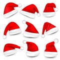 Christmas Santa Claus Hats With Shadow Set. New Year Red Hat Isolated on White Background. Vector illustration Royalty Free Stock Photo