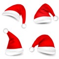 Christmas Santa Claus Hats With Shadow Set. New Year Red Hat Isolated on White Background. Vector illustration Royalty Free Stock Photo