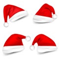 Christmas Santa Claus Hats With Shadow Set. New Year Red Hat Isolated on White Background. Vector illustration Royalty Free Stock Photo