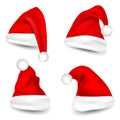 Christmas Santa Claus Hats With Shadow Set. New Year Red Hat Isolated on White Background. Vector illustration Royalty Free Stock Photo