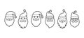 Christmas Santa Claus line face vector icons, cartoon character, Santa hat, New Year collection, holiday winter illustration Royalty Free Stock Photo