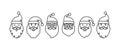 Christmas Santa Claus line face vector icons, cute cartoon character, Santa hat, New Year collection, holiday winter Royalty Free Stock Photo