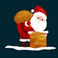 Christmas Santa Claus in red suit with bag full of gifts in the chimney climbs that would give presents on Christmas Eve