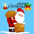 Christmas Santa Claus in red suit with bag full of gifts in the chimney climbs that would give presents on Christmas Eve Royalty Free Stock Photo