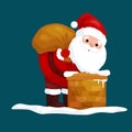 Christmas Santa Claus in red suit with bag full of gifts in the chimney climbs that would give presents on Christmas Eve Royalty Free Stock Photo