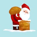 Christmas Santa Claus in red suit with bag full of gifts in the chimney Royalty Free Stock Photo