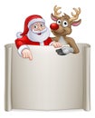 Christmas Santa Claus and Reindeer Cartoon Sign Royalty Free Stock Photo