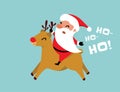 Christmas Santa Claus rides a reindeer and shouts ho-ho-ho. Winter holiday mood vector background