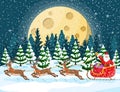 Christmas santa claus rides reindeer sleigh. Royalty Free Stock Photo