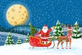 Christmas santa claus rides reindeer sleigh. Royalty Free Stock Photo