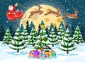 Christmas santa claus rides reindeer sleigh. Royalty Free Stock Photo