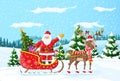 Christmas santa claus rides reindeer sleigh. Royalty Free Stock Photo